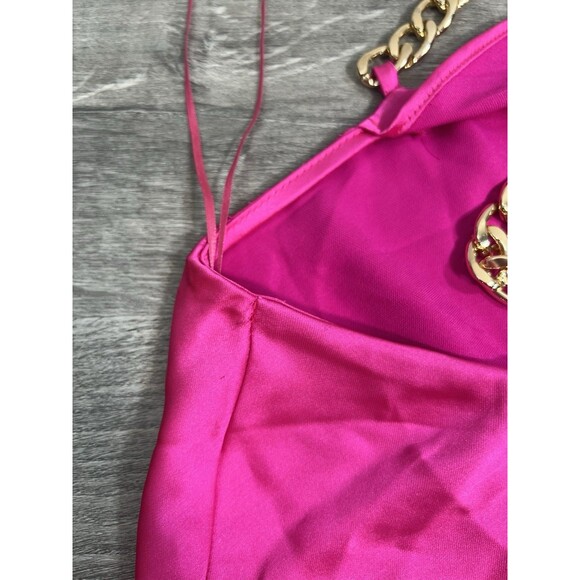Bailey 44 Satin Bright Pink Crop Top | Gold Chain Straps | Size S | NWT Revolve - Picture 7 of 9